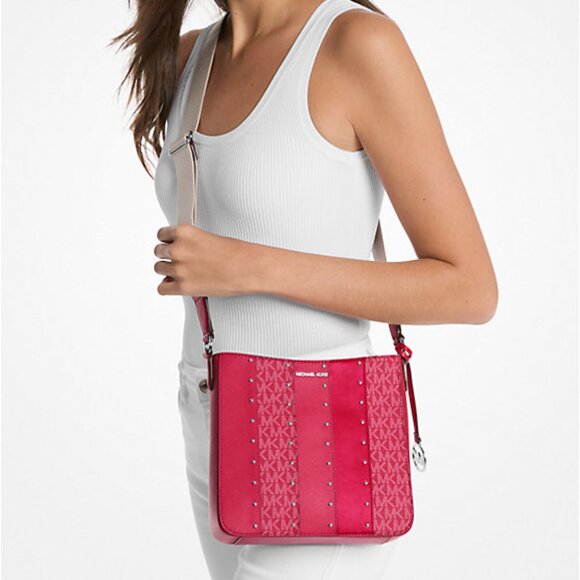 Michael Kors Jet Set Small Studded Patchwork and Signature Logo Crossbody NWT - Picture 2 of 3